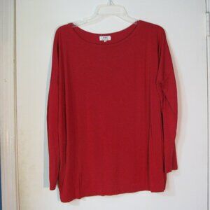 2/$15 Piko Red Blouse Plus Size 3X ? Silky Long Sleeve Bamboo Fibers Sustainable